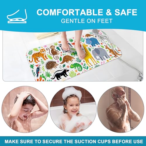 Baby Bath Mat for Tub Non Slip Kids, BPA Free Extra Long Bathtub Mat 40x16 with Drain Holes and 200 Suction Cups, Non Toxic Machine Washable Toddler Bath Mat, Eco-Friendly Certified - color: O-blue Hippopotamus