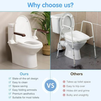 Toilet Safety Rails for Seniors（520lbs), Adjustable Toilet Handle for The Elderly and Disabled, Handicap Toilet Safety Frame Grab Bars, Toilet Support Rails