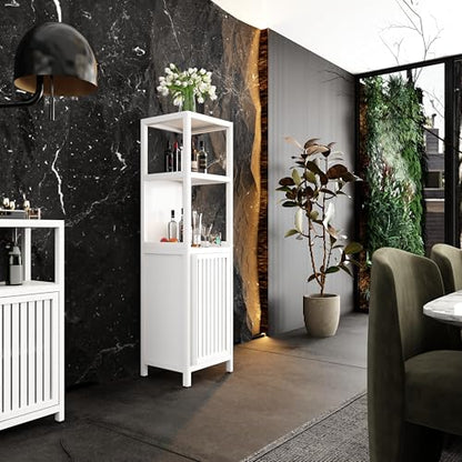 White Linen Tower Bamboo Storage Cabinet 52 Feet Tall Ideal for Living Room Bedroom Bathroom Storage Solutions