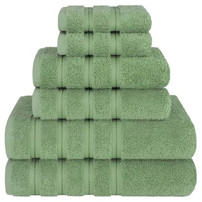 American Soft Linen 100% Carde Cotton 6 Piece Towel Set, 590 GSM Heavy Weight Soft Absorbent Turkish Towels for Bathroom, Sage - color: Sage