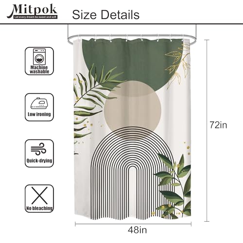 Sage Green Stall Small Boho Bohemian Olive Bathroom Shower Curtain Set | Dark Teal look; 48"W x 72"L. waterproof HD print, quick-dry fabric and free hooks for easy setup. - color: A-01green, size: 48"W x 72"L (Pack of 1)