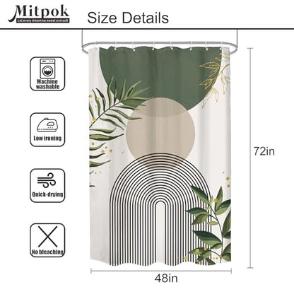Sage Green Stall Small Boho Bohemian Olive Bathroom Shower Curtain Set | Dark Teal look; 48"W x 72"L. waterproof HD print, quick-dry fabric and free hooks for easy setup. - color: A-01green, size: 48"W x 72"L (Pack of 1)