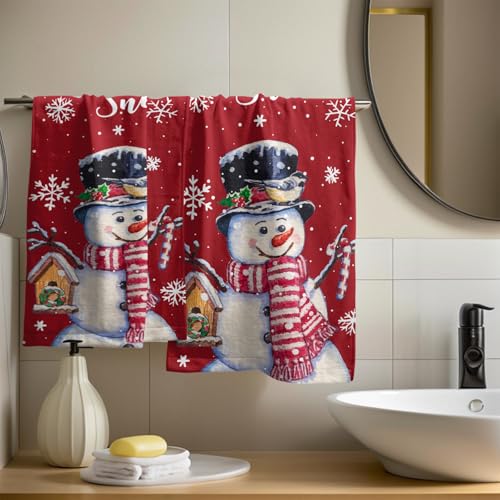 Red Christmas Hand Towels Set of 2, 28x14 Inch Winter Snowman Snow Xmas Absorbent Microfiber Soft Washcloths Guest Face Tea Towel for Kitchen Bathroom Home Hotel Gym Spa - color: Christmas Red
