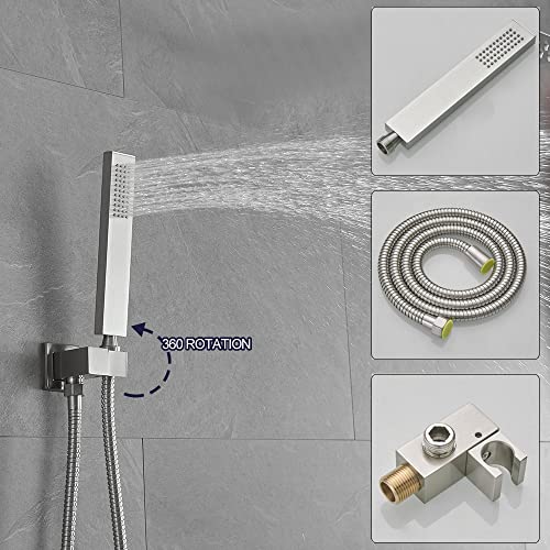Shower Faucet Set 8 Inch Rainfall Shower Head and Handheld Shower High Pressure Rainfall Shower Head System Shower Faucet Set with Valve and Trim - color: Brushed Nickel, style: 8"- 2 Function