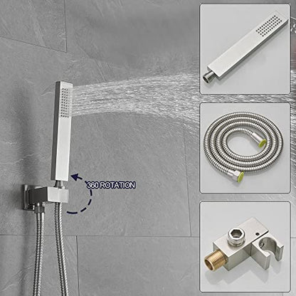 Shower Faucet Set 8 Inch Rainfall Shower Head and Handheld Shower High Pressure Rainfall Shower Head System Shower Faucet Set with Valve and Trim - color: Brushed Nickel, style: 8"- 2 Function