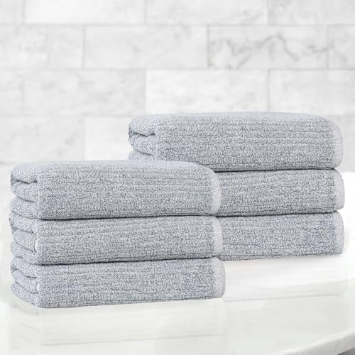 Superior Destin Viscose Cotton Blend Medium Weight Towels, for Kitchen, Bathroom, Spa, Plush, Quick Dry, Ultra-Soft Towels, Bath Essentials, Ribbed Design, Absorbent Hand Towels, Set of 6, Denim Blue - color: Denim Blue, size: Hand Towel - 6PC