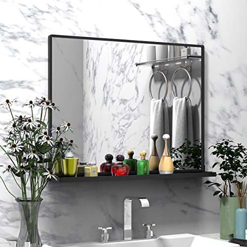 Wall Mirror with Shelf, Rectangle Bathroom Vanity Mirror for Wall, Bathroom Mirrors for Wall, Black Mirror for Bathroom Bedroom Entryway (32'' x 24'') - color: Black, size: 24.4"L x 31.7"W