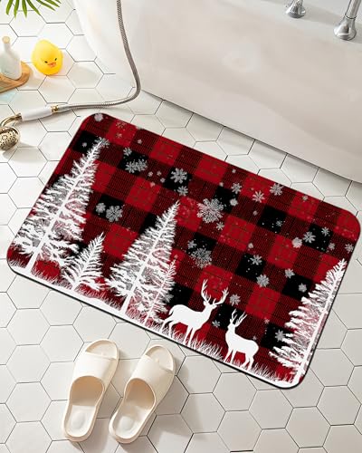 Elightvap Christmas Deer Plaid Bathroom Rugs Mat Non Slip Absorbent Quick Dry Rug Bath Mats for Bathroom Floor Bathtub,17 * 29.5 Inches - color: Christmas Deer Plaid