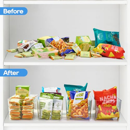 JollyPack Clear Plastic Storage Bins, 4 Pack | Pantry Organizers, Storage with Handles, Clear Storage Containers,Great for Fridge, Kitchen, Cabinet, Bathroom and Office - size: 4pack 11.2"Lx 7.5"W x 6" H