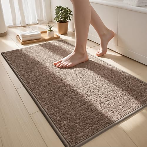 Bathroom Mat Quick Dry Low Profile Washable Bathroom Rugs | Non Slip Bath Rugs Ultra Thin Bath Mat Fit Under Door, Coffee, 17" × 32" - color: Coffee, size: Medium(17"x 32")