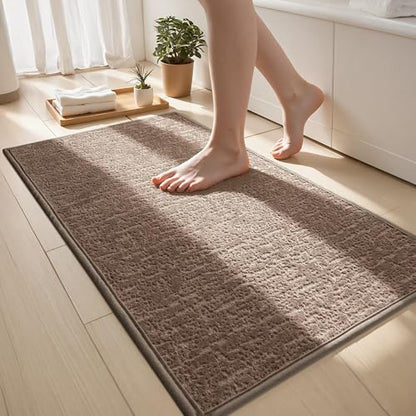 Bathroom Mat Quick Dry Low Profile Washable Bathroom Rugs | Non Slip Bath Rugs Ultra Thin Bath Mat Fit Under Door, Coffee, 17" × 32" - color: Coffee, size: Medium(17"x 32")