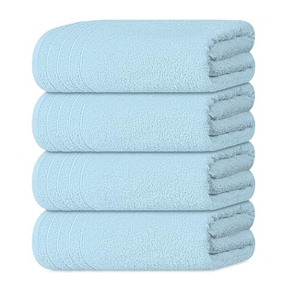 4 Piece Extra Large Bath Towels 30 x 60 Inches, Sky Blue | 100% Cotton, Larger & Lighter Weight, Quicker to Dry, Super Soft and Absorbent, Perfect for Bathroom - color: Sky Blue