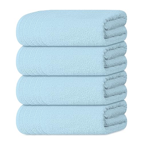 4 Piece Extra Large Bath Towels 30 x 60 Inches, Sky Blue | 100% Cotton, Larger & Lighter Weight, Quicker to Dry, Super Soft and Absorbent, Perfect for Bathroom - color: Sky Blue