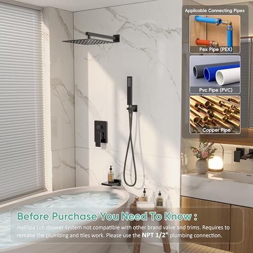Black Tub Shower System with 10" Rain Head, Handheld & Valve Kit | All-Metal Tub Shower Faucet Set, Wall Mounted Rain Showerhead, Handheld Spray, Includes Valve and Trim Kit, Matte Black - color: Matte Black 10
