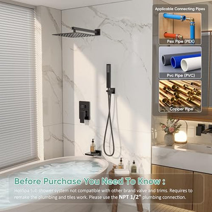 Black Tub Shower System with 10" Rain Head, Handheld & Valve Kit | All-Metal Tub Shower Faucet Set, Wall Mounted Rain Showerhead, Handheld Spray, Includes Valve and Trim Kit, Matte Black - color: Matte Black 10