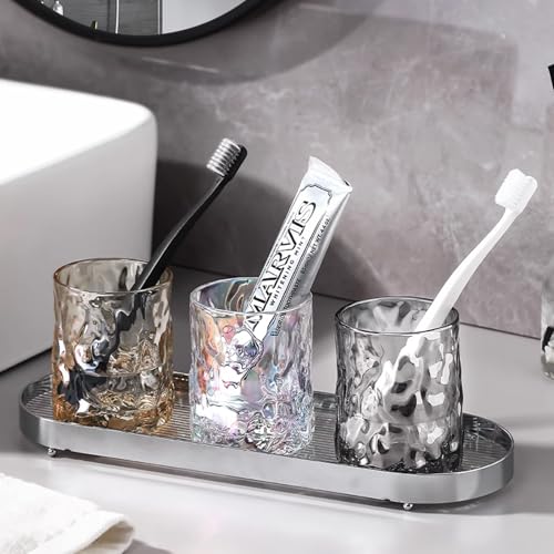 Toothbrush Holders for Bathrooms,Clear Glass Toothbrush and Toothpaste Holder,Bathroom Tumbler and Mouthwash Cup,Bathroom Storage Cup for Tooth Brush,Makeup Brush (Transparent) - color: Transparent