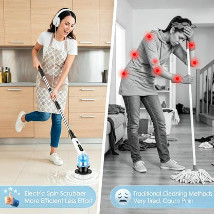 Electric Spin Scrubber, 6 Replaceable Heads,IPX7,Telescoping Handle | Cordless & Rechargeable, 2-Speed Powerful Scrubbing, Perfect for Bathroom, Kitchen & Car Cleaning