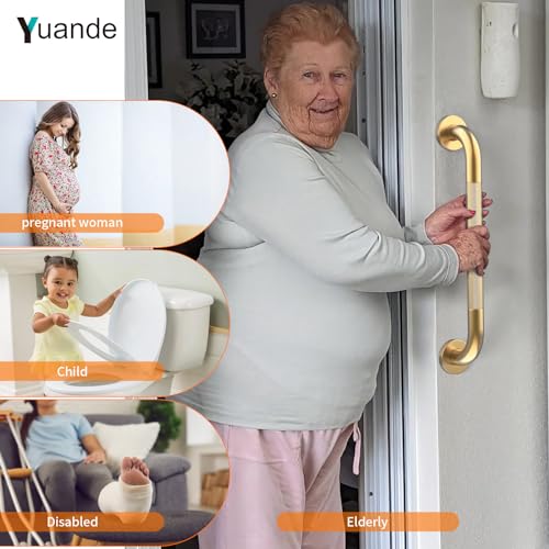 20 Inch Brushed Gold Shower Grab Bar with Anti-Slip Knurled Grip | YuanDe Stainless Steel Bathroom Grab Bars，Shower Handrail Support, Handicap Elderly Balance Assist Handles-2Packs - color: Brushed Gold, size: 20inch-2Pack