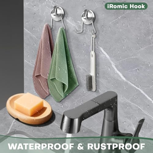 Stainless Steel Suction Cup Hooks for Shower, Bathroom, Kitchen, Glass Door, Mirror, Tile – Loofah, Towel, Coat, Bath Robe Hook Holder,(2-PCS),Brushed Silver - color: Brushed Silver