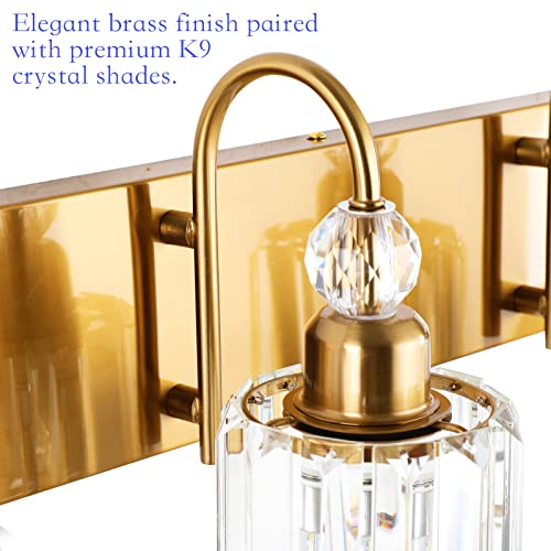 Ralbay Brass Gold Bathroom Vanity Lights 3-Lights Brass Gold Crystal Vanity Lights Over Mirror Modern Crystal Brass Gold Bathroom Vanity Lighting Fixtures - color: Round-Brass, size: 3-light