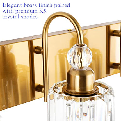 Ralbay Brass Gold Bathroom Vanity Lights 3-Lights Brass Gold Crystal Vanity Lights Over Mirror Modern Crystal Brass Gold Bathroom Vanity Lighting Fixtures - color: Round-Brass, size: 3-light