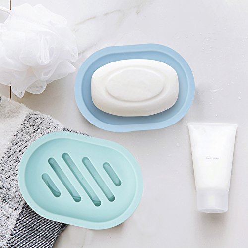 Topsky 2-Pack Soap Dish with Drain, Soap Holder & Saver, Easy Cleaning, Dry, Stop Mushy Soap (Blue) - color: Light Blue