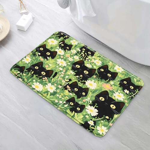 Funny Cat Bath Mat Boho Modern Cute Aesthetic Girly Unique Spring Flowers Girls Chic Teen Pretty Women Bathroom Rug Microfiber Memory Foam Shower Mat Kitchen Bath Floor Rugs, 24x35 Inch - size: 24x35 Inch(60x90CM)