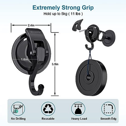 Heavy Duty Vacuum Suction Cup Hooks (2Pack) for Shower,Glass Window,Kitchen&Bathroom&Restroom Organization,Black. - color: Black