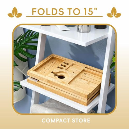 Bamboo Bathtub Tray, Expandable Foldable Bath Caddy, Natural | 29-42“ Bath Shelf Over Tub with Phone, Tablet & Wine Holders, Locking Design for Spa Bathroom Accessories & Gifts - color: A-natural