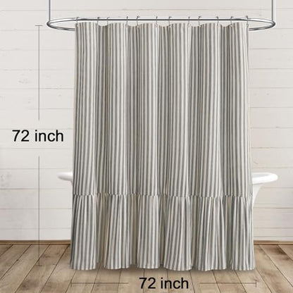 Farmhouse Shower Curtain Ruffle Linen Cream-Black Stripe 72"W x 72"L | Farmhouse Boho, Striped, Bottom Ruffle, Linen Fabric, Rustic, Country, Natural Look, Washable, for Bathroom Bathtub - color: Cream-blcak Stripe, size: 72"W x 72"L