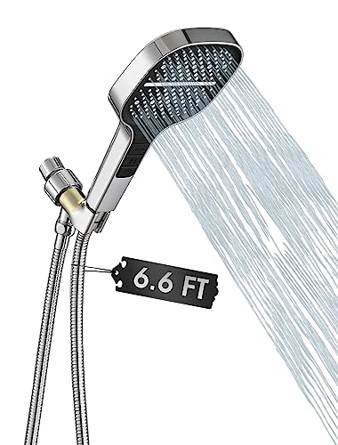 Handheld Shower Head with Extra Long Hose, 8 Setting Square Detachable Hand Held Spray with Upgrade Button & On Off Switch, 79" Hose - Chrome - color: Chrome