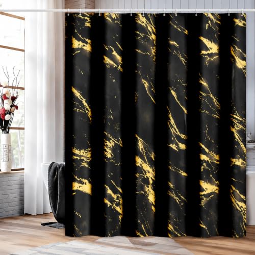 Black and Gold Shower Curtain 72 x 84 Inch, Extra Long Black Marble Shower Curtain, Modern Fabric Shower Curtains for Bathroom, Water Resistant Bath Curtain Set with Hooks, Black Gold Texture - color: Black, size: 72"W x 84"L (Pack of 1)