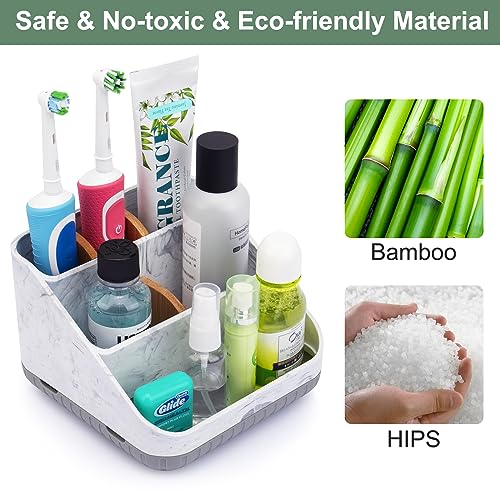 Bathroom Toothbrush Holders,6 Slots,Detachable for Easy Clean, Grey/Marble | Electric Toothbrush, with bamboo divider, drainage hole, BPA-free,bathroom,office,kictchen,vanity countertop organizer - color: Grey Marble/Grey