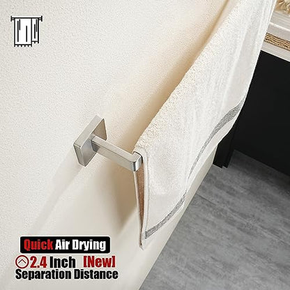 JQK Brushed Towel Bar, Rounded Edges 18.41 Inch Towel Rack, 304 Stainless Steel Bathroom Wall Mount, Useable Length 16 Inch, TB250L16-BN - color: Brushed Steel, size: 16.41 Inch