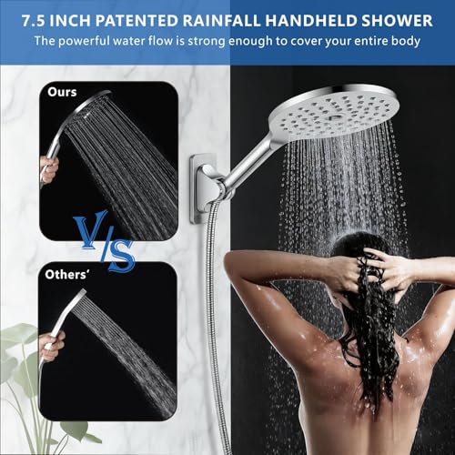 Dual Shower Head for Couples, 6" Fixed Rain Showerhead with 7.5" Large Handheld Shower Double Set, Renter-Friendly, Tandem Shower, SPA-Like, Gift for Women Men, Chrome - color: Chrome