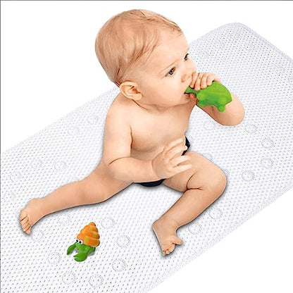 Bathtub Mat Non Slip Ivory 36” X 17” Shower Mat Soft Foam Bath Mats for Bathroom Tub, Bathtub Mat with Drain Holes, Suction Cups, Shower Mat Non Slip - color: White