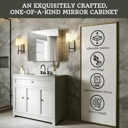 30 x 24 in Medicine Cabinet with Mirror and Side Panels, Silver | Surface or Recessed Medicine Cabinet Mirror with Storage, Adjustable Shelves, Aluminum Alloy Frame, Assembly Required - size: 30''x24''