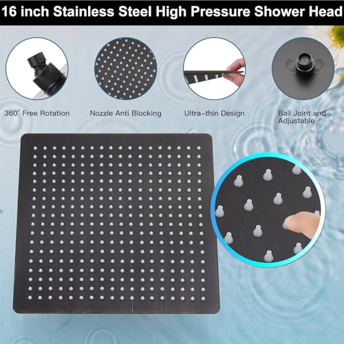 Midanya Shower Faucet Set with Handheld Sprayer,16 Inch,Oil Rubbed Bronze | Rough-in Shower Valve and Trim Kit Included,Square Rain Head,Wall Mount Shower System,All Metal,Bathroom - color: Bronze, size: 16 Inch