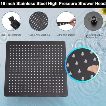 Midanya Shower Faucet Set with Handheld Sprayer,16 Inch,Oil Rubbed Bronze | Rough-in Shower Valve and Trim Kit Included,Square Rain Head,Wall Mount Shower System,All Metal,Bathroom - color: Bronze, size: 16 Inch