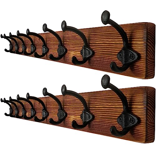 WEBI Rustic Coat Rack Wall Mount,35.43" Long 8 Cast Iron Coat Hooks Wall Mounted,Vintage Hooks for Hanging Coats,Clothes,Brown,2 Packs - color: Brown, size: 35 Inch(2 Packs)