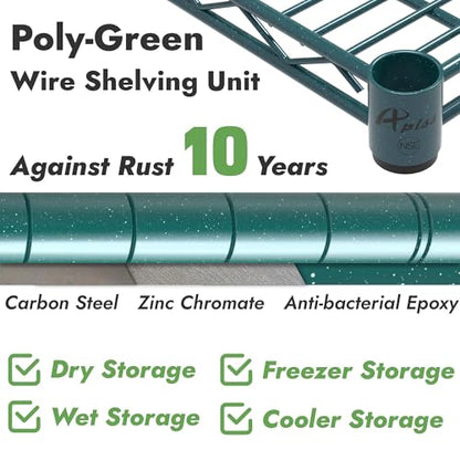 APLSS NSF 4-Tier Green-Epoxy Storage Shelves, 14"x36"x63", Moist&Dry Environments, Commercial Heavy Duty Steel Wire Shelving Unit, 800lbs Per Shelf, Walk-in Cooler&Freezer Kitchen - color: Green Epoxy, size: 14"x36"x63"