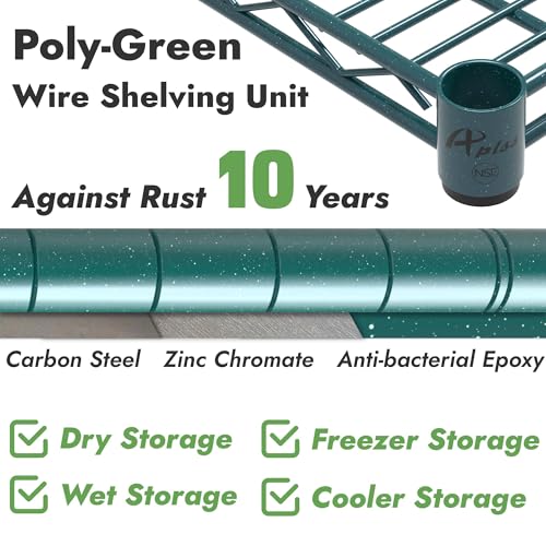 APLSS NSF 4-Tier Green-Epoxy Storage Shelves, 18"x60"x63", Moist&Dry Environments, Commercial Heavy Duty Steel Wire Shelving Unit, 800lbs Per Shelf, Walk-in Cooler&Freezer Kitchen - color: Green Epoxy, size: 18"x60"x63"