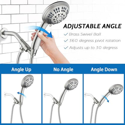 G-Promise Shower Head with Metal Shower Holder and Long Hose | High Pressure, Solid Brass Holder, 6 Spray Settings, 70" to 75" Stainless Steel Hose, Adjustable Angle, Easy DIY - color: Brushed Nickel