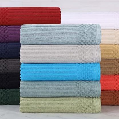 Superior Cotton 8-Piece Solid and Ribbed Towel Set, Face Towels 13” x 13”, Hand Towels 16” x 28”, Bath Towels 27” x 54”, Black - color: Black, size: 8 Piece Towel Set
