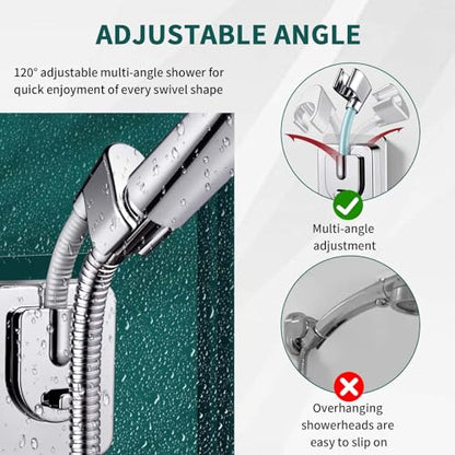 Shower Head Holder Wall Mount, 360° Adjustable Handheld, No-Drill Strong Adhesive Wand Bracket, Waterproof, Fits Handles up to 0.83 in (2.1 cm), Bathroom Accessories, Chrome Finish