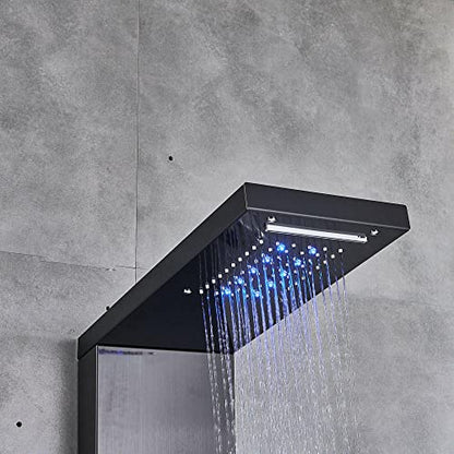 LED Light Shower Panel Tower Rainfall Waterfall Shower Head with Massager Jets Body System Jet