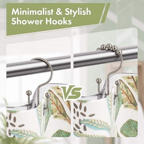 Nickel Shower Curtain Hooks, 12PCS Minimalist Simple Double Shower Curtain Rings, Rust-Resistant Metal Shower Hooks Shower Curtain Hangers, Shower Rings for Bathroom Shower Rods Curtains - color: Nickel, style: Minimalist - Double Hooks