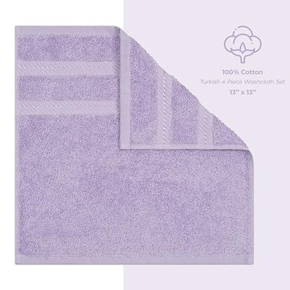 American Soft Linen 100% Cotton Luxury Turkish Towels, 4 PC Washcloth Set | Soft Absorbent Quick Dry OEKO Tex Standard 100 Certificated Durable Machine Washable Premium Hotel Quality - color: Lilac, size: 13"x13"
