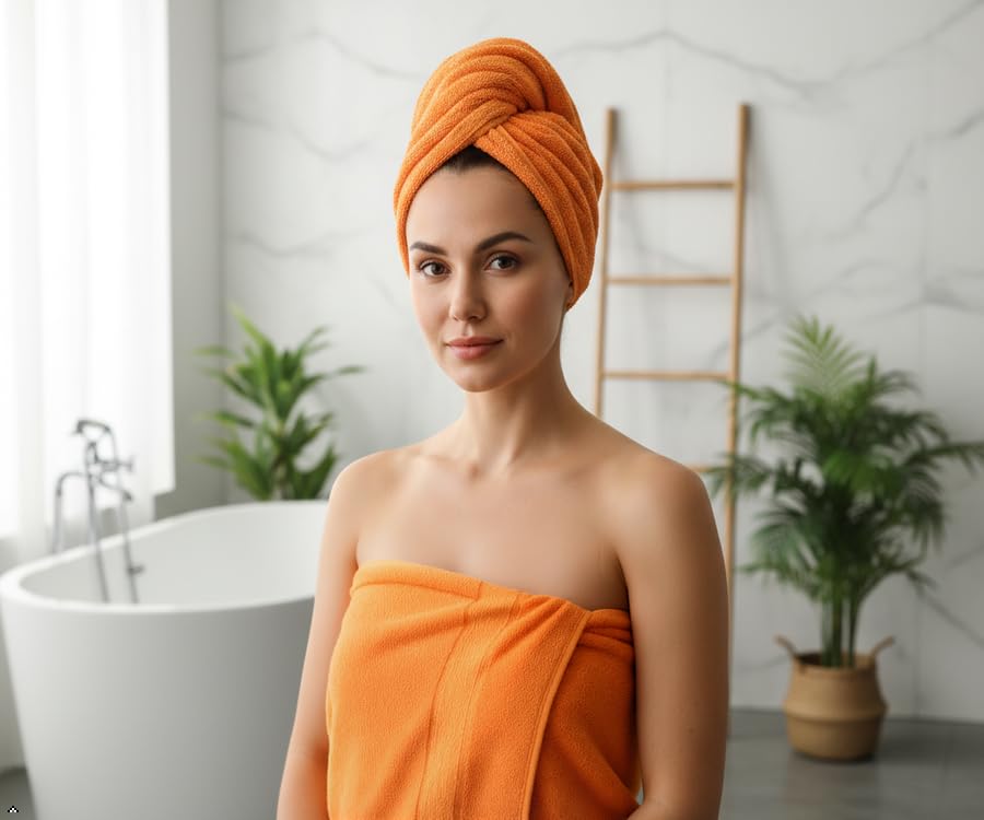 Luxury Bath Towels Set-100% Cotton- 2 Bath, 2 Hand & 2 Washcloths- Large, Thick, Fluffy, Absorbent, Quick Dry, Soft & Plush - Home, Pool, Hotel, Gym, Spa Towel -6 Piece Luxury Bathroom Towels- Orange - color: Orange