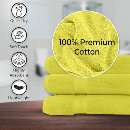 KAHAF COLLECTION 100% Cotton Bath Towels, 24x48 Pack of 6 Towels, Quick Dry, Highly Absorbent, Soft Feel Towel, Gym, Spa, Bathroom, Shower, Pool, Luxury Soft Towels (Yellow, 24x48-6 Pack) - color: Yellow, size: 24x48 - 6 PACK